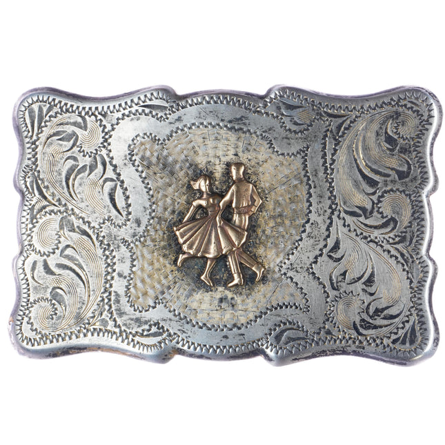 Vintage Frontier Sterling hand engraved square dancers belt buckle