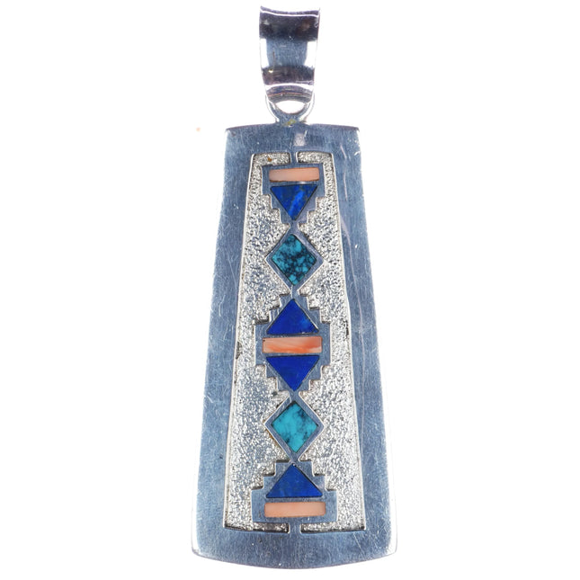 Large Richard Begay Navajo sterling multistone flush inlay pendant - Estate Fresh Austin
