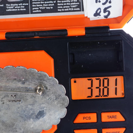 Large Henry Morgan Navajo sterling and turquoise concho pin - Estate Fresh Austin