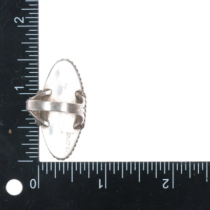 sz10 Vintage Navajo silver long ring with turquoise twisted wire border - Estate Fresh Austin