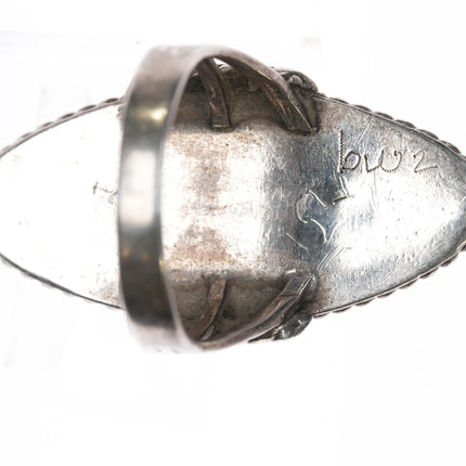 sz10 Vintage Navajo silver long ring with turquoise twisted wire border - Estate Fresh Austin