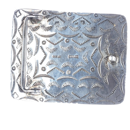 David R Freeland Jr Sterling, Turquoise wolf inlay belt buckle - Estate Fresh Austin