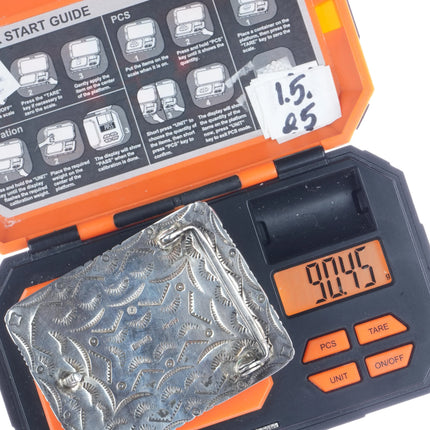 David R Freeland Jr Sterling, Turquoise wolf inlay belt buckle - Estate Fresh Austin