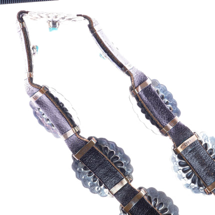 38" Fred Guerro Apache Sterling silver concho belt with turquoise - Estate Fresh Austin