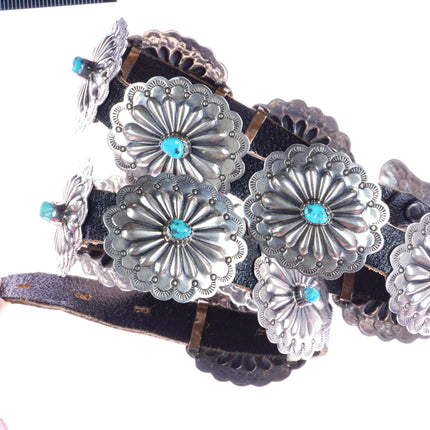 38" Fred Guerro Apache Sterling silver concho belt with turquoise - Estate Fresh Austin