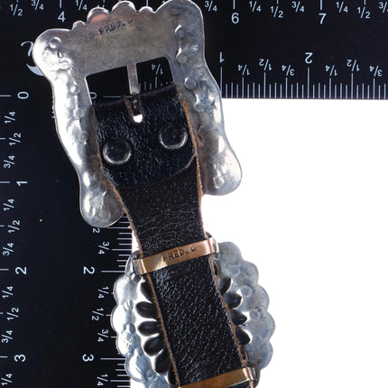 38" Fred Guerro Apache Sterling silver concho belt with turquoise - Estate Fresh Austin