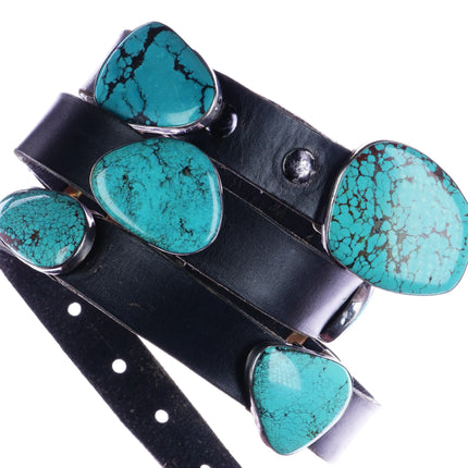 44" Vintage Milton lee Navajo sterling turquoise slabs concho belt - Estate Fresh Austin