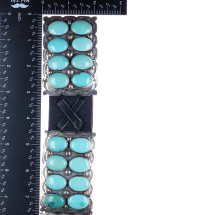 58" Large Vintage Sterling and turquoise cluster concho belt - Estate Fresh Austin