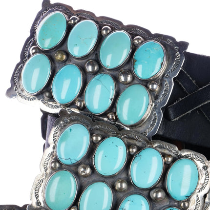 58" Large Vintage Sterling and turquoise cluster concho belt - Estate Fresh Austin