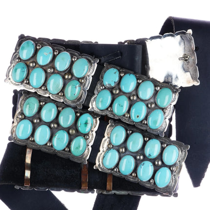 58" Large Vintage Sterling and turquoise cluster concho belt - Estate Fresh Austin