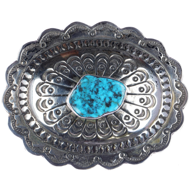 Vintage Navajo sterling belt buckle with nice center turquoise