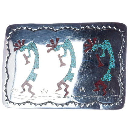 HB Navajo sterling kokopelli chip inlay belt buckle - Estate Fresh Austin