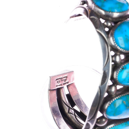 7.5" Orville Tsinnie Navajo silver Blue Gem Turquoise row cuff bracelet - Estate Fresh Austin