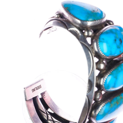 7.5" Orville Tsinnie Navajo silver Blue Gem Turquoise row cuff bracelet - Estate Fresh Austin