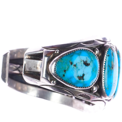 7.5" Orville Tsinnie Navajo silver Blue Gem Turquoise row cuff bracelet - Estate Fresh Austin