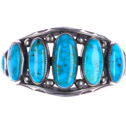 7.5" Orville Tsinnie Navajo silver Blue Gem Turquoise row cuff bracelet - Estate Fresh Austin