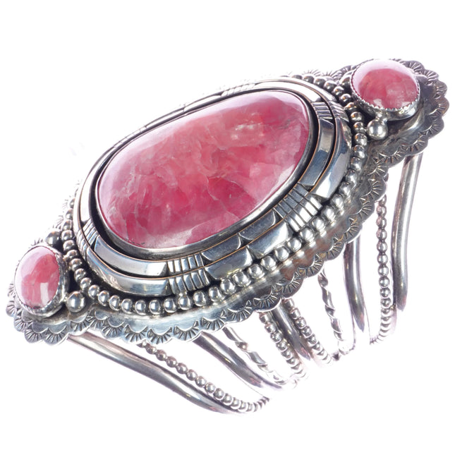 6.5" Huge WL Navajo silver Rhodochosite cuff bracelet - Estate Fresh Austin