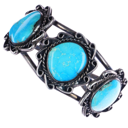6.25" Vintage Navajo sterling 3 stone turquoise cuff bracelet - Estate Fresh Austin