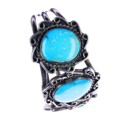 6.25" Vintage Navajo sterling 3 stone turquoise cuff bracelet - Estate Fresh Austin