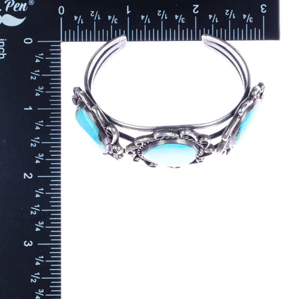 6.25" Vintage Navajo sterling 3 stone turquoise cuff bracelet - Estate Fresh Austin