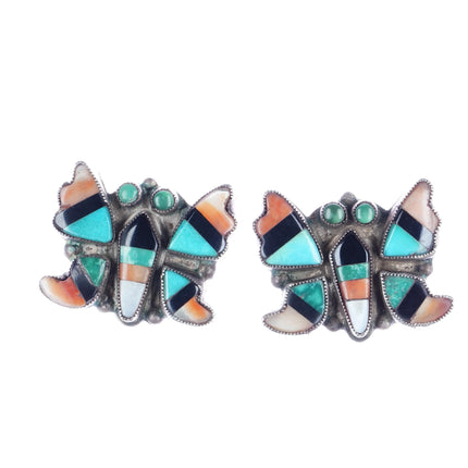 c1940's Zuni silver inlay butterfly earrings screw back CG Wallace - Estate Fresh Austin