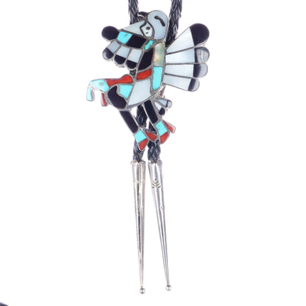 c1970 William Zunie sterling silver Zuni channel inlay bolo tie - Estate Fresh Austin