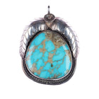 Large 60's-70's Navajo silver and turquoise pendant with feather/blossom - Estate Fresh Austin