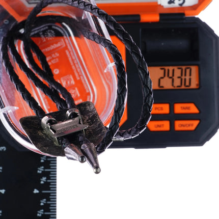 c1970 Navajo sterling turquoise, and coral feather design bolo tie - Estate Fresh Austin