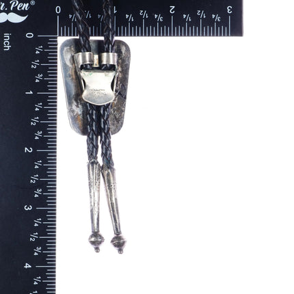 c1960 c-31 Navajo sterling and turquoise bolo slide with slanted stamped design - Estate Fresh Austin
