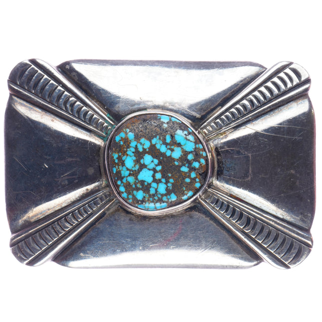 Wilson Tsosie Navajo sterling spiderweb turquoise belt buckle