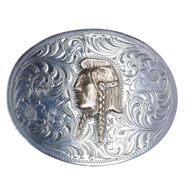 Vintage Sterling silver SSS Native American profile hand engraved belt buckle