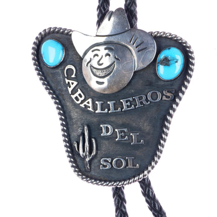 vintage Frank Patania Thunderbird Shop "Caballeros del Sol" Sterling/turquoise bolo tie - Estate Fresh Austin