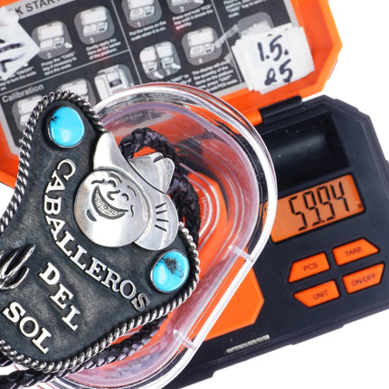 vintage Frank Patania Thunderbird Shop "Caballeros del Sol" Sterling/turquoise bolo tie - Estate Fresh Austin