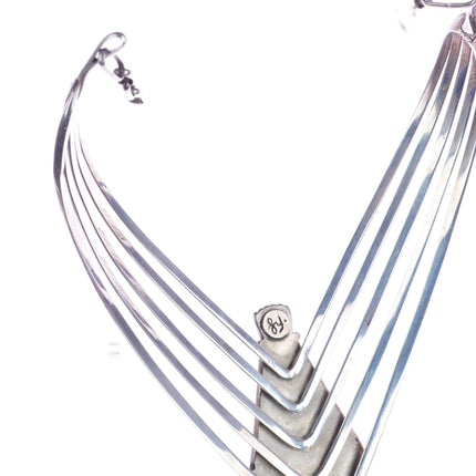 Leo Yazzie Navajo Indian Mountain Turquoise modernist silver bib necklace - Estate Fresh Austin