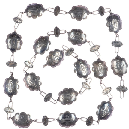 32" 30's-40's Navajo slim silver link concho belt/hatband - Estate Fresh Austin