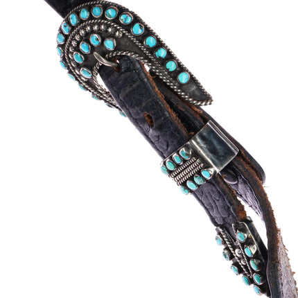Early Zuni silver snake eye turquoise 3/4" ranger belt buckle set on 32" belt - Estate Fresh Austin