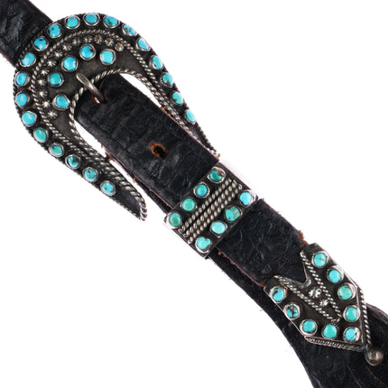 Early Zuni silver snake eye turquoise 3/4" ranger belt buckle set on 32" belt - Estate Fresh Austin
