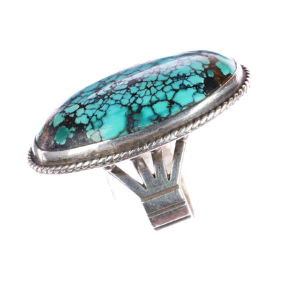 sz8.5 Vintage Navajo spiderweb turquoise sterling silver ring - Estate Fresh Austin