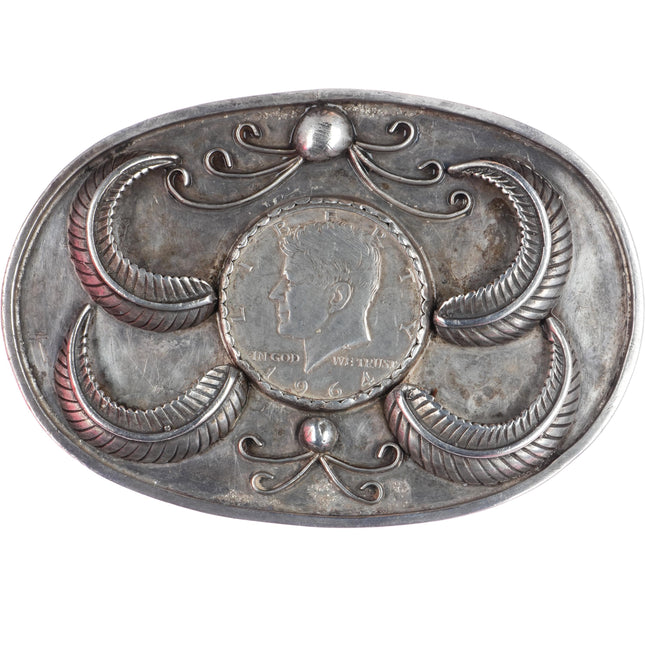 Vintage Navajo sterling/90% silver 1964 Kennedy Half dollar belt buckle