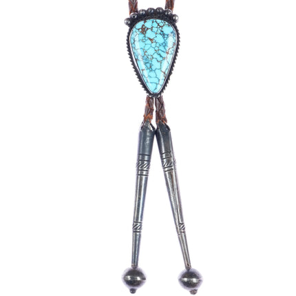 c1950 Navajo silver Lone Mountain turquoise bolo tie - Estate Fresh Austin