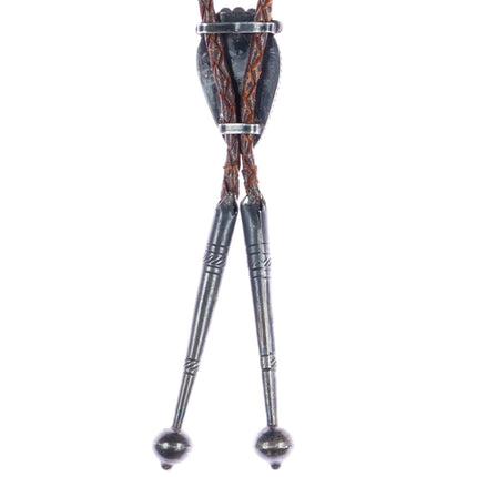 c1950 Navajo silver Lone Mountain turquoise bolo tie - Estate Fresh Austin