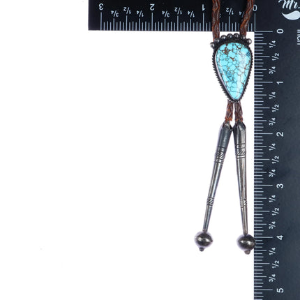 c1950 Navajo silver Lone Mountain turquoise bolo tie - Estate Fresh Austin
