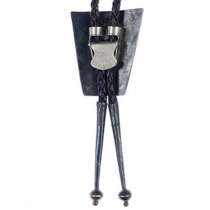 c1960 c-31 Alice Leekya Homer Zuni sterling turquoise fishscale inlay bolo tie - Estate Fresh Austin