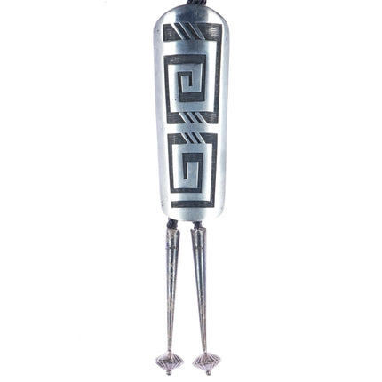 Gary and Elsie Yoyokiei Hopi large sterling bolo tie in overlay style - Estate Fresh Austin