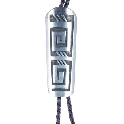 Gary and Elsie Yoyokiei Hopi large sterling bolo tie in overlay style - Estate Fresh Austin