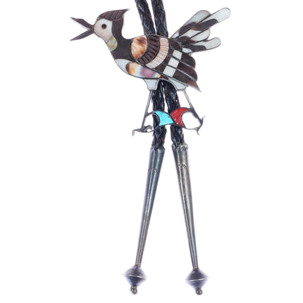 c1950 Edward Beyuka Zuni Roadrunner carved bolo tie sterling - Estate Fresh Austin