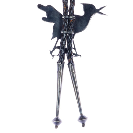 c1950 Edward Beyuka Zuni Roadrunner carved bolo tie sterling - Estate Fresh Austin