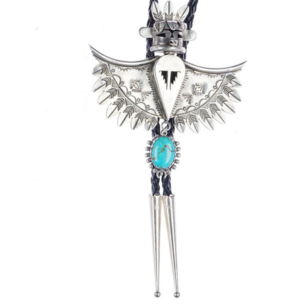 Nelson Morgan Navajo sterling and turquoise kachina bolo tie - Estate Fresh Austin