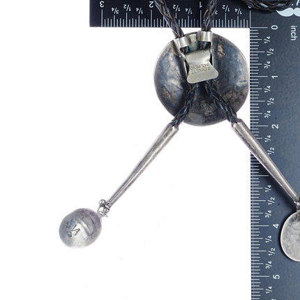 c1970 Vidal Aragon Kewa heavy sterling bolo tie with fancy overlay tips - Estate Fresh Austin