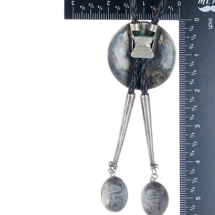 c1970 Vidal Aragon Kewa heavy sterling bolo tie with fancy overlay tips - Estate Fresh Austin